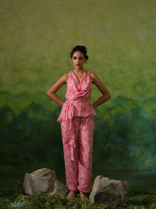 CASSIE (Pink 2 piece Cowl Neck Top with Pants)