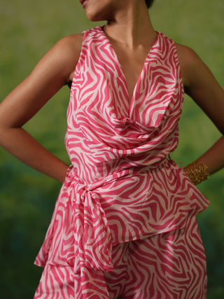 CASSIE (Pink 2 piece Cowl Neck Top with Pants)