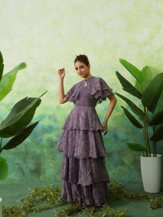 EMILY (Purple Tiered Long Dress with Cape)