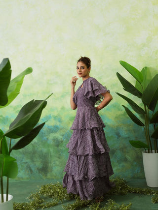 EMILY (Purple Tiered Long Dress with Cape)