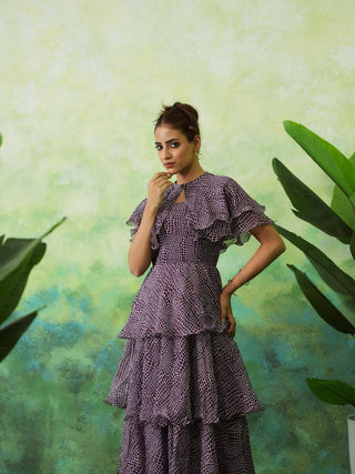 EMILY (Purple Tiered Long Dress with Cape)