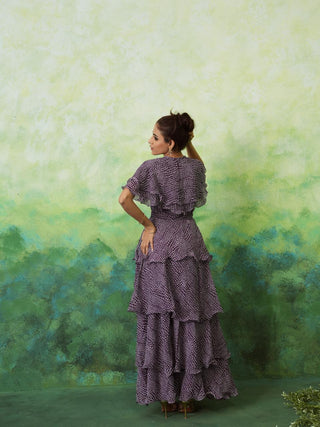 EMILY (Purple Tiered Long Dress with Cape)