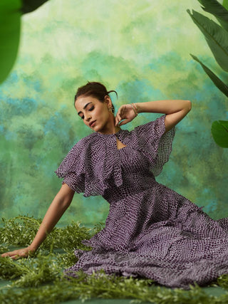 EMILY (Purple Tiered Long Dress with Cape)
