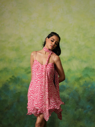GIA (Pink Ruffled Hem Mini Dress)