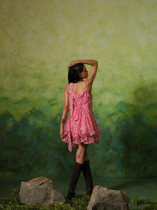 GIA (Pink Ruffled Hem Mini Dress)