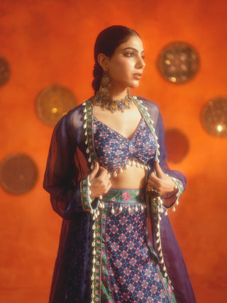 RAMAA (Blue 3 Piece Set with Sheer Shrug)