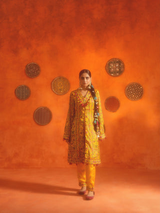BHAIRAVI (Yellow Open Short Anarkali 2 Piece Set)