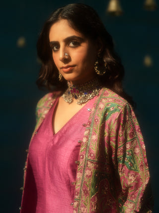 RUHIKA (Pink Jacket with Dress Set)