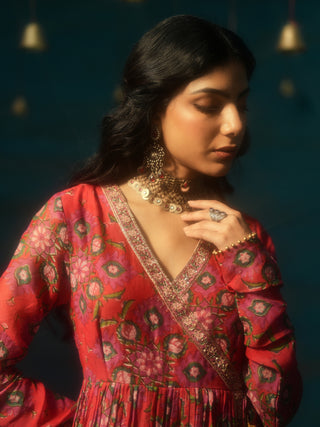 TARINI (Red Angrakha Sharara Set)