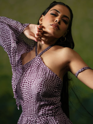 HAILEY (Purple Halter Neck Dress with Detachable Sleeves)