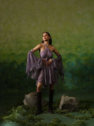 HAILEY (Purple Halter Neck Dress with Detachable Sleeves)