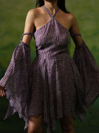 HAILEY (Purple Halter Neck Dress with Detachable Sleeves)