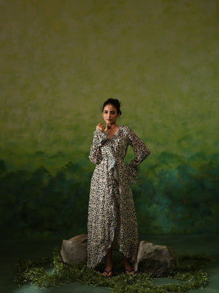 JULES (Off White Midi Dress with Ruffles)