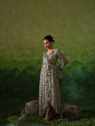 JULES (Off White Midi Dress with Ruffles)