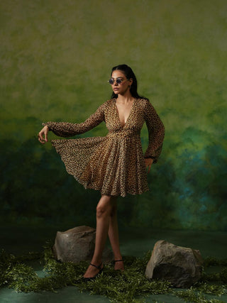 MADDY (Brown Mini Dress with Long Sleeves)