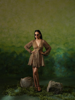 MADDY (Brown Mini Dress with Long Sleeves)