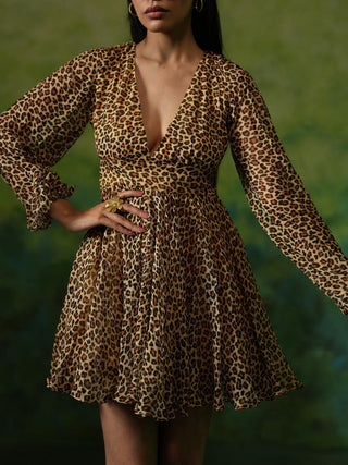 MADDY (Brown Mini Dress with Long Sleeves)