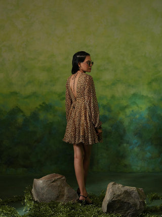 MADDY (Brown Mini Dress with Long Sleeves)
