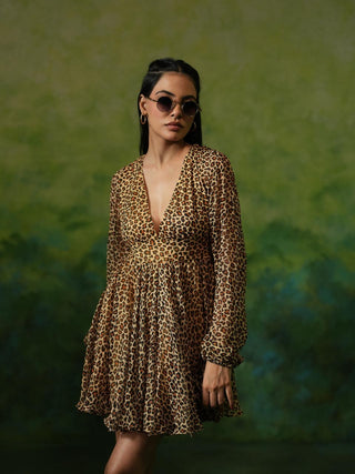 MADDY (Brown Mini Dress with Long Sleeves)