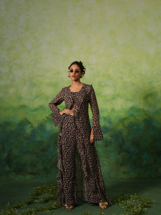 VERONICA (Brown 3 piece Ruffled Jacket And Pants set)