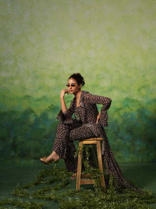 VERONICA (Brown 3 piece Ruffled Jacket And Pants set)