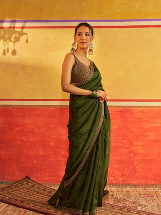 Chahat Mehendi Green Saree with Blouse