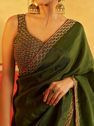 Chahat Mehendi Green Saree with Blouse