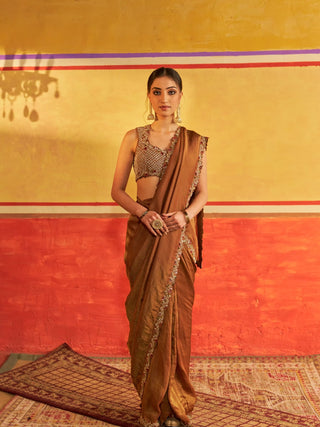 Gopi Light Golden Brown Saree with Blouse