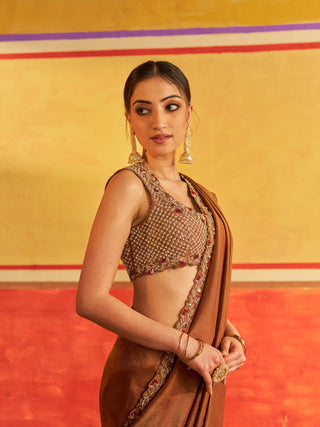 Gopi Light Golden Brown Saree with Blouse