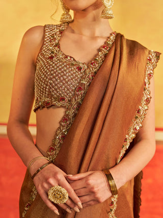 Gopi Light Golden Brown Saree with Blouse