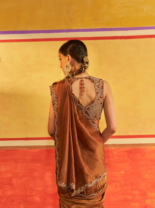 Gopi Light Golden Brown Saree with Blouse
