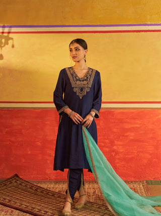 Meher Navy Blue Kurta Set with Dupatta