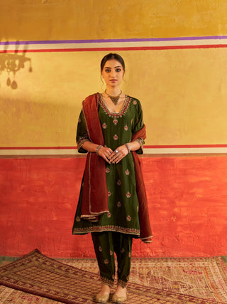 Sahiba Mehendi Green Suit with Dupatta