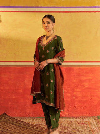 Sahiba Mehendi Green Suit with Dupatta