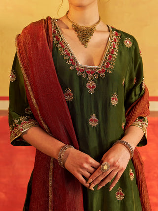 Sahiba Mehendi Green Suit with Dupatta
