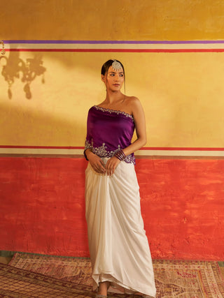 Zoya Purple & White Kaftan Set